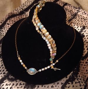 OOAK Hand Enameled Faux Yellow Opal Necklace Bracelet Set